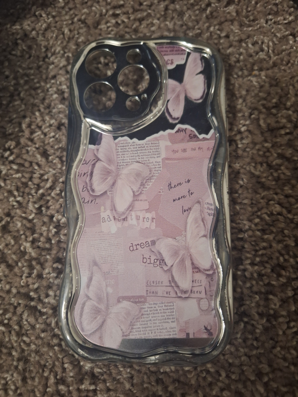 SHEIN Pink Butterfly Clear Bumper Phone Case with Collage Print